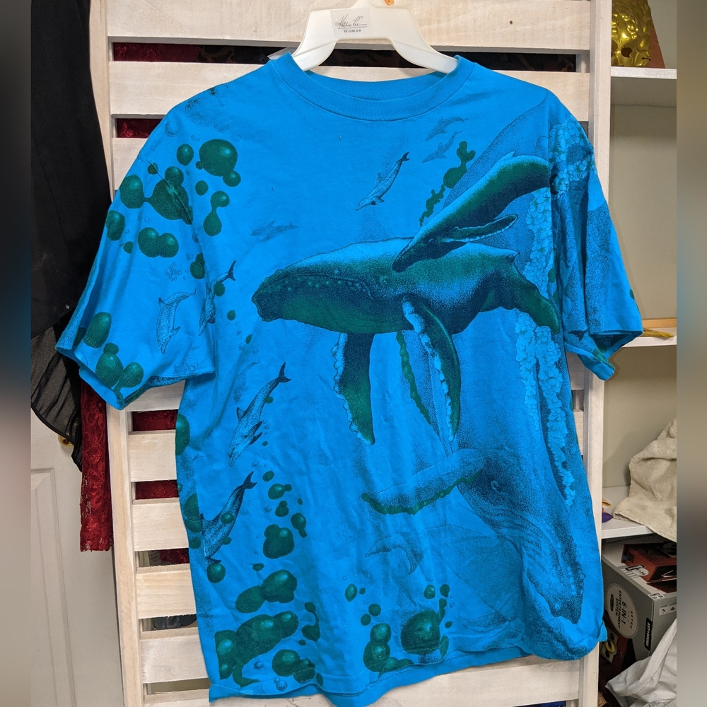 Vintage graphic dolphin print dyed t shirt